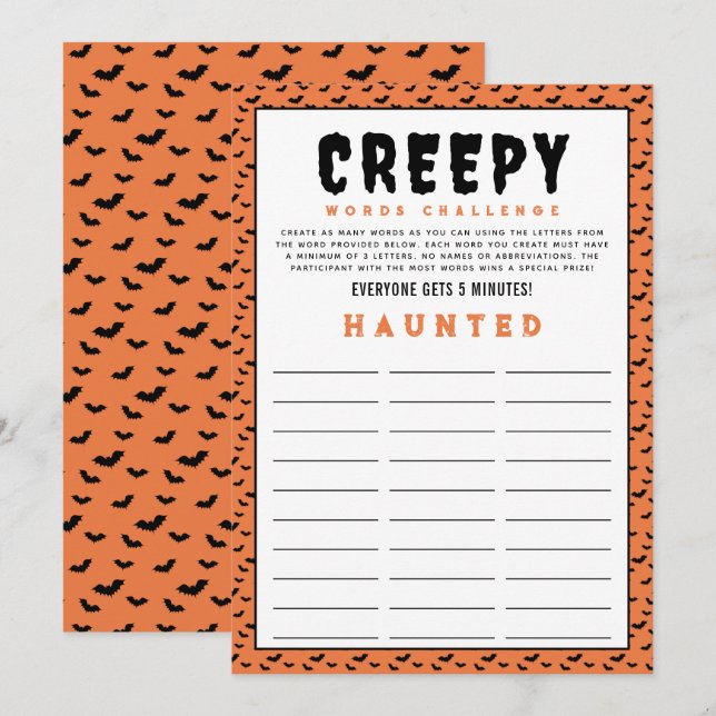 Halloween Words Challenge Game | Word Games (Front/Back)