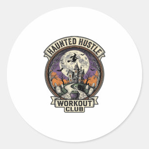Halloween Workout Shirt Haunted Hustle Engraving A Classic Round Sticker