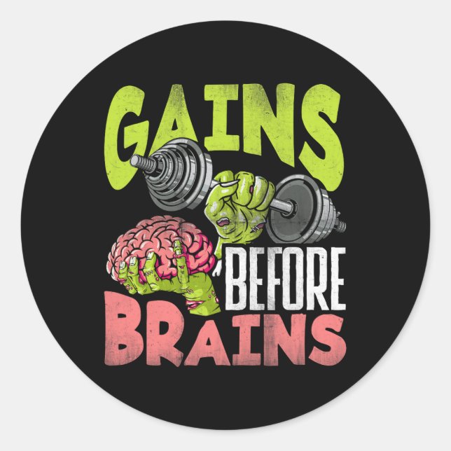 Halloween Workout Zombie Weightlifting Gains Befor Classic Round Sticker (Front)