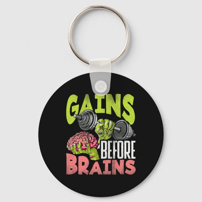 Halloween Workout Zombie Weightlifting Gains Befor Key Ring (Front)