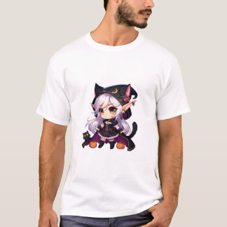 Halloween WOW Style Chibi Elf Catgirl T-Shirt