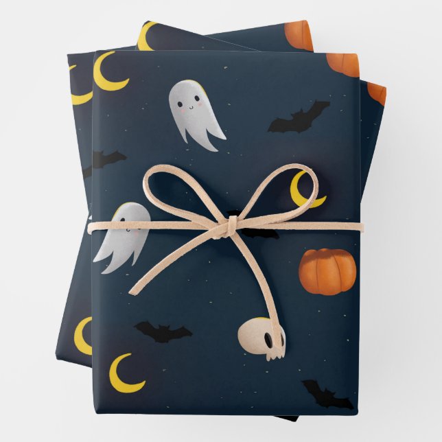 Halloween Wrapping Paper Flat Sheet Pumpkins Ghost (In situ)