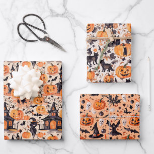 Halloween Wrapping Paper Flat Sheet Set of 3