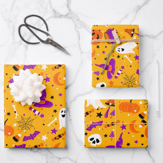 Halloween Wrapping Paper Flat Sheet Set of 3 (Front)
