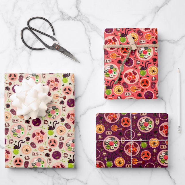 Halloween Wrapping Paper Flat Sheet Set of 3 (Front)
