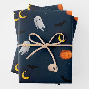 Halloween Wrapping Paper Flat Sheet Set of 3