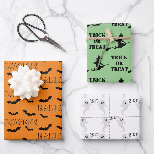 Halloween Wrapping Paper Flat Sheet Set of 3 (Front)