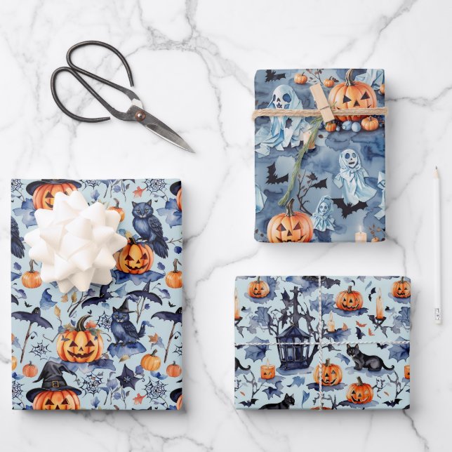 Halloween Wrapping Paper Flat Sheet Set of 3 (Front)