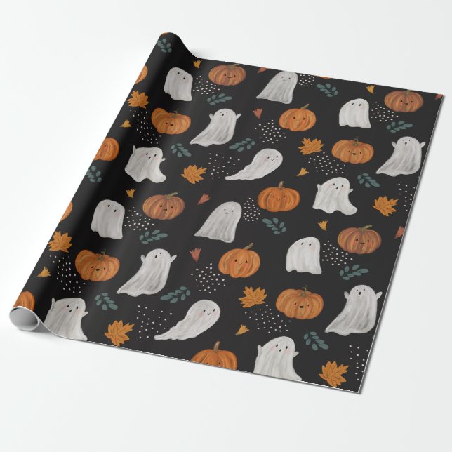 Halloween Wrapping Paper – Ghosts, Pumpkins & Fall (Unrolled)