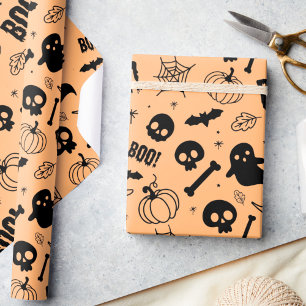 Halloween Wrapping Paper Kid Cute Orange Halloween