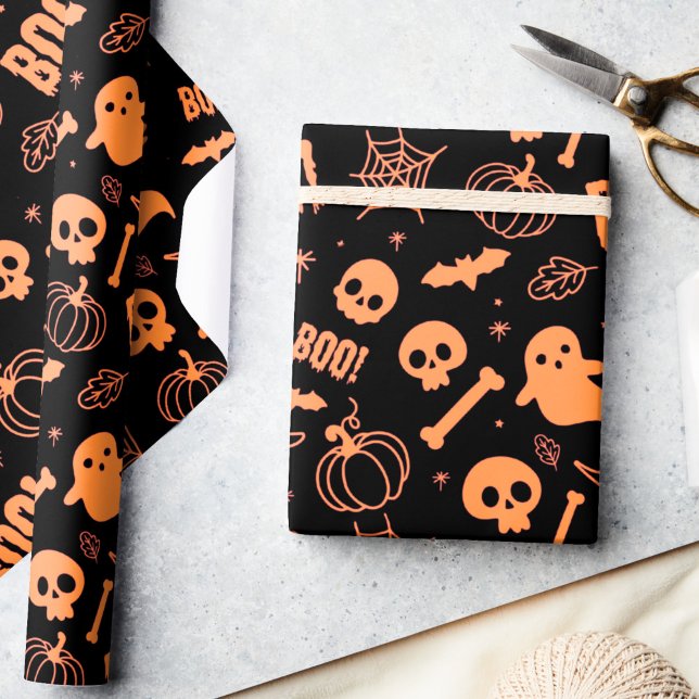 Halloween Wrapping Paper Kids Cute Orange Black (Creator Uploaded)