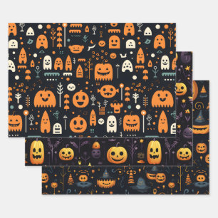 Halloween Wrapping Paper Sheets Set of 3