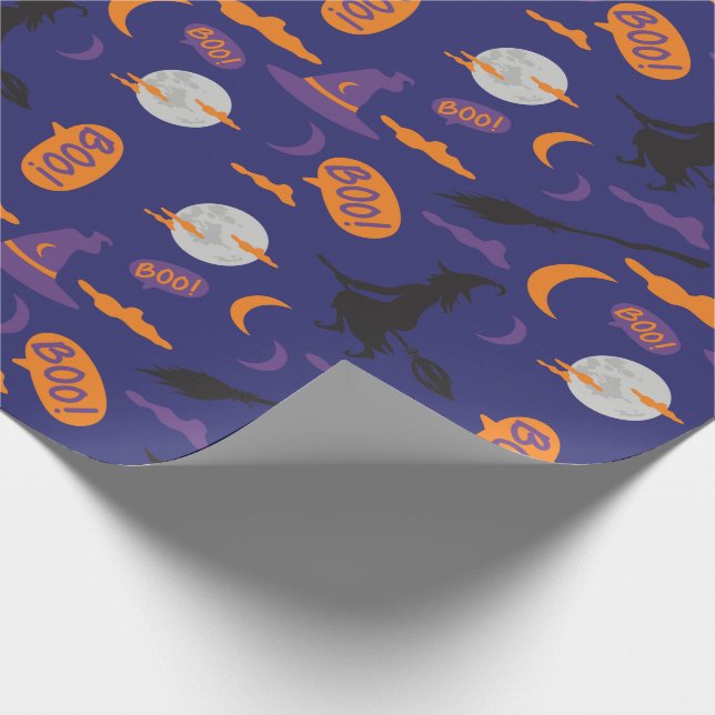 Halloween Wrapping Paper: Witch, Broom and Moon Paper (Corner)