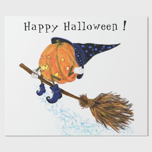 Halloween Wrapping Paper Witch Pumpkin Flying (Flat)