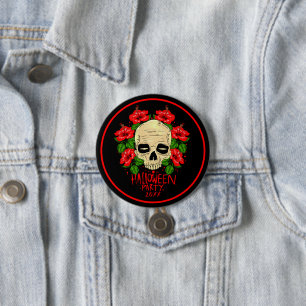 Halloween Year 20xx Skull Red Hibiscus Black 7.5 Cm Round Badge