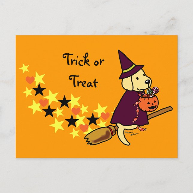 Halloween Yellow Labrador Cartoon 1 Postcard (Front)