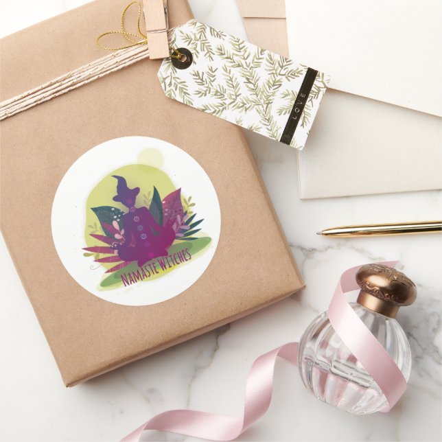 Halloween Yoga Namaste Witches Classic Round Sticker (Gifting)