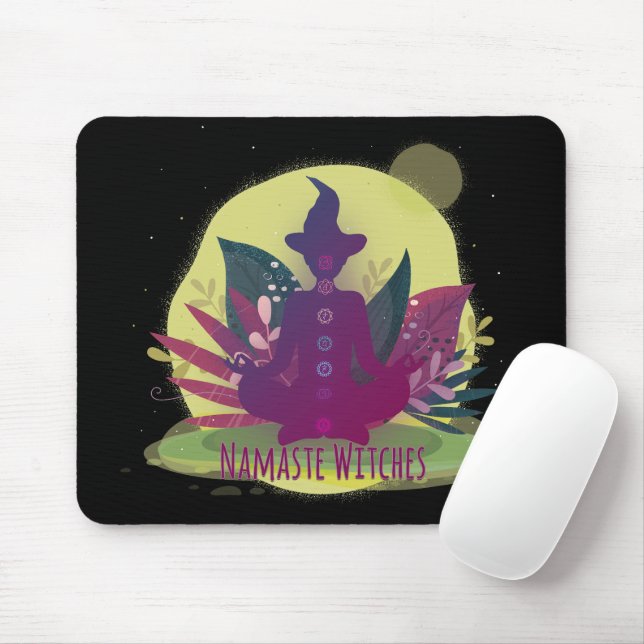 Halloween Yoga Namaste Witches Mouse Mat (With Mouse)