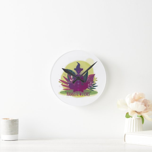Halloween Yoga Namaste Witches Round Clock (Home)