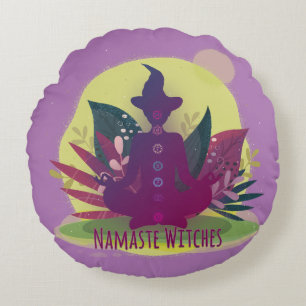 Halloween Yoga Namaste Witches Round Cushion