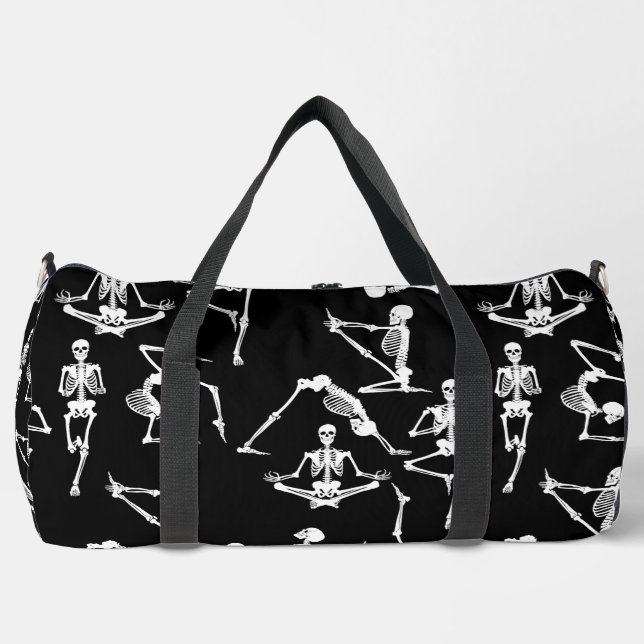 halloween yoga skeletons black duffle bag (Front)
