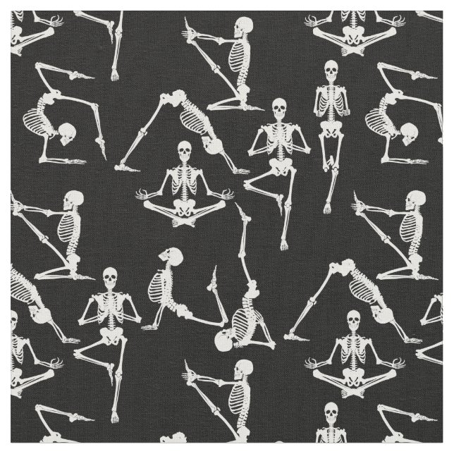 halloween yoga skeletons black fabric (Close Up)