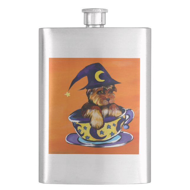 Halloween Yorkie Poo Hip Flask (Front)