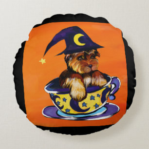 Halloween Yorkie Poo Round Cushion