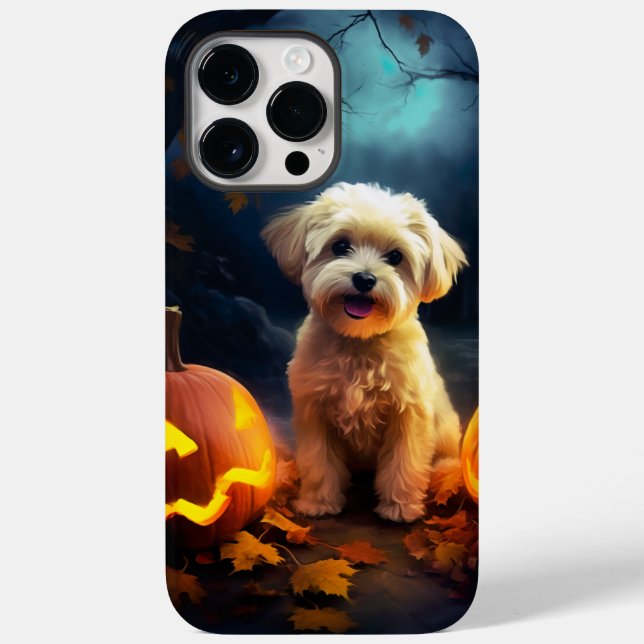 Halloween Yorkipoo With Pumpkins Scary Case-Mate iPhone Case (Back)