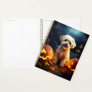 Halloween Yorkipoo With Pumpkins Scary Planner