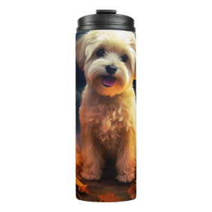 Halloween Yorkipoo With Pumpkins Scary Thermal Tumbler