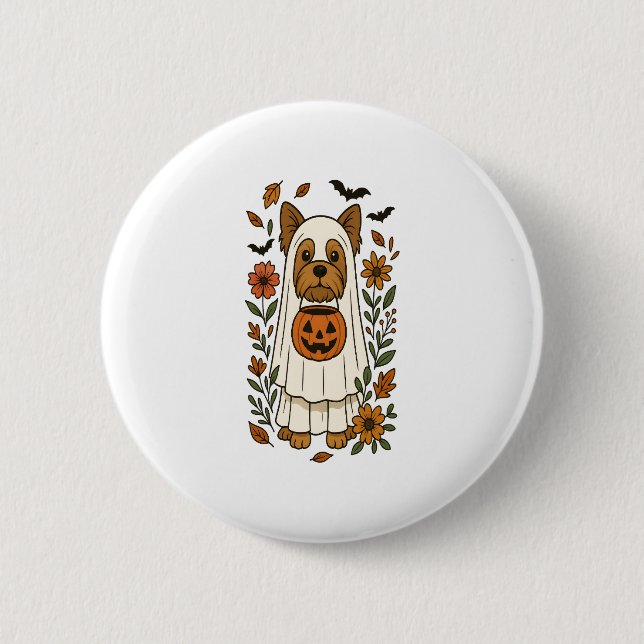 Halloween Yorkshire Terrier Flowers Halloween 6 Cm Round Badge (Front)