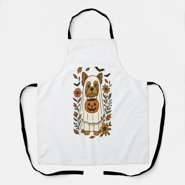 Halloween Yorkshire Terrier Flowers Halloween Apron (Front)