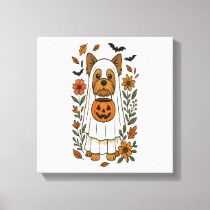 Halloween Yorkshire Terrier Flowers Halloween Canvas Print