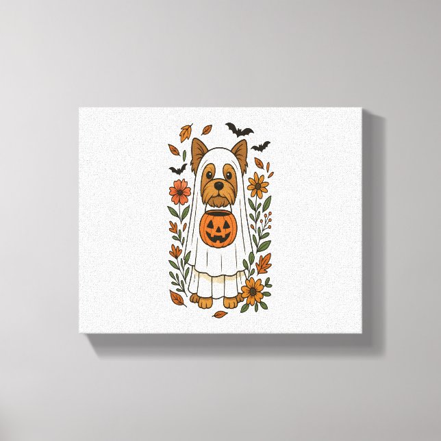 Halloween Yorkshire Terrier Flowers Halloween Canvas Print (Front)