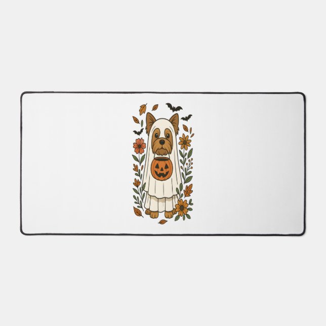 Halloween Yorkshire Terrier Flowers Halloween Desk Mat (Front)