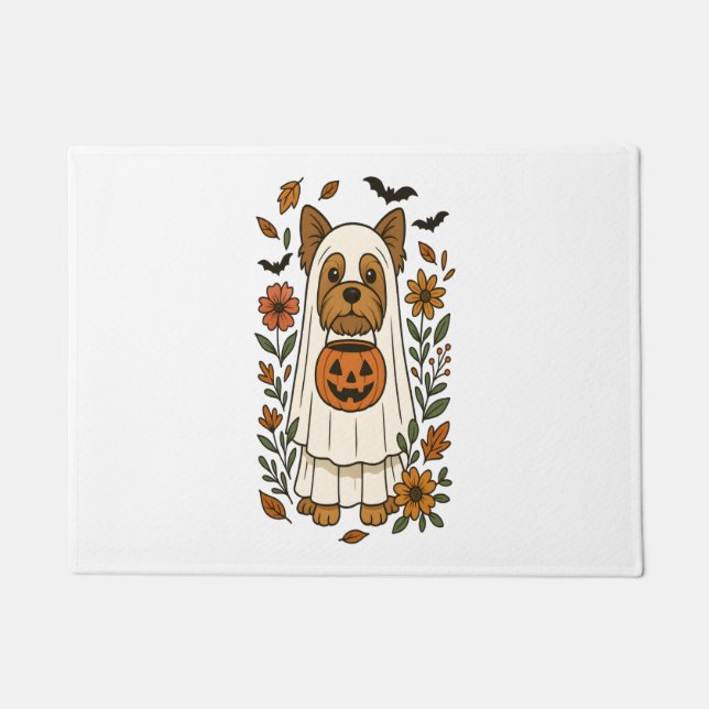 Halloween Yorkshire Terrier Flowers Halloween Doormat (Front)