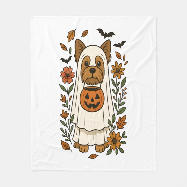 Halloween Yorkshire Terrier Flowers Halloween Fleece Blanket (Front)