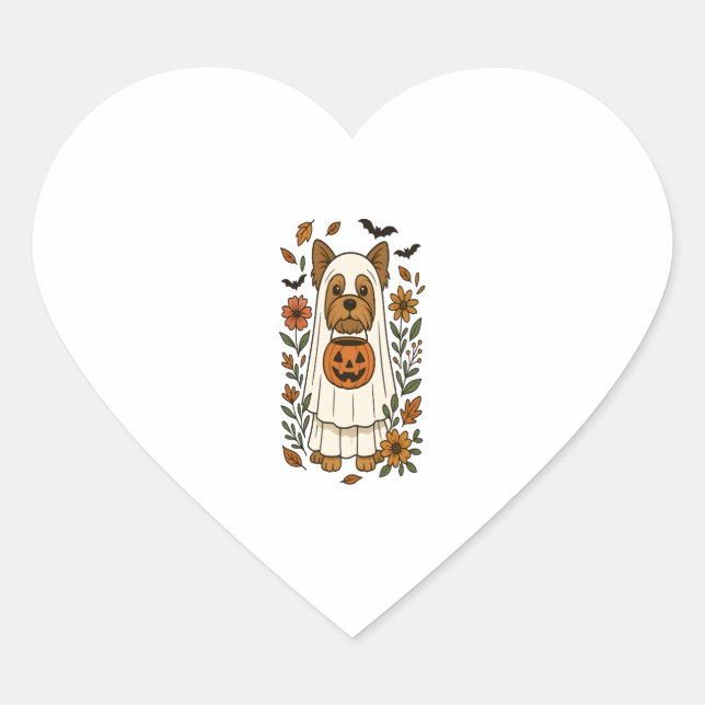 Halloween Yorkshire Terrier Flowers Halloween Heart Sticker (Front)