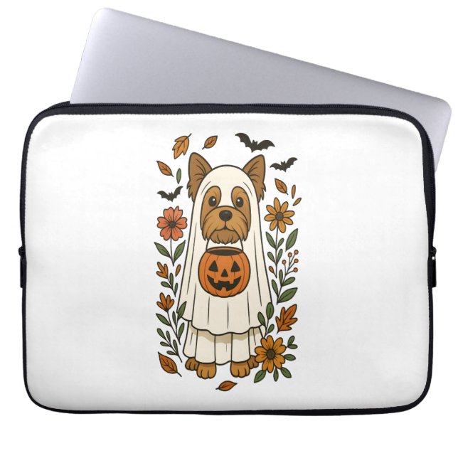 Halloween Yorkshire Terrier Flowers Halloween Laptop Sleeve (Front)