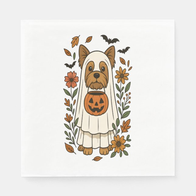 Halloween Yorkshire Terrier Flowers Halloween Napkin (Front)