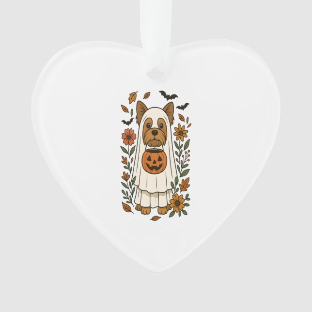 Halloween Yorkshire Terrier Flowers Halloween Ornament (Front)
