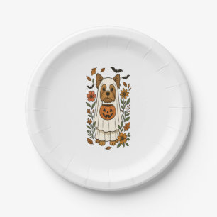 Halloween Yorkshire Terrier Flowers Halloween Paper Plate