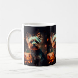 Halloween Yorkshire Terrier With Pumpkins Scary Coffee Mug
