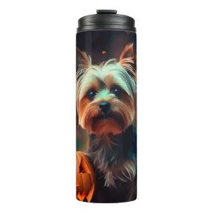 Halloween Yorkshire Terrier With Pumpkins Scary Thermal Tumbler