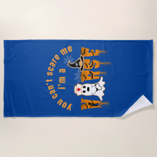 HALLOWEEN YOU CAN'T SCARE ME I'M A NURSE BEACH TOWEL