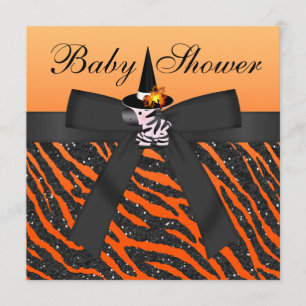 Halloween Zebra & Animal Print Baby Shower Invitation