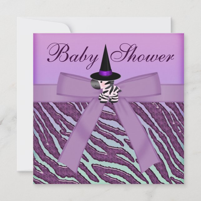 Halloween Zebra Purple Animal Print Baby Shower Invitation (Front)