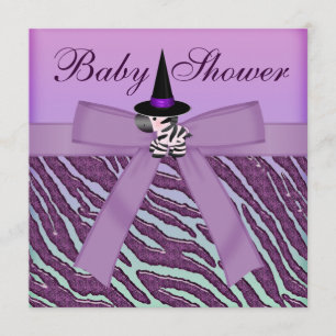 Halloween Zebra Purple Animal Print Baby Shower Invitation