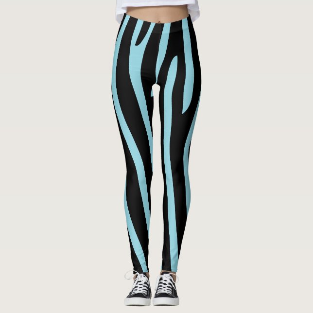 Halloween Zebra Stripes Black & Light Blue Leggings (Front)